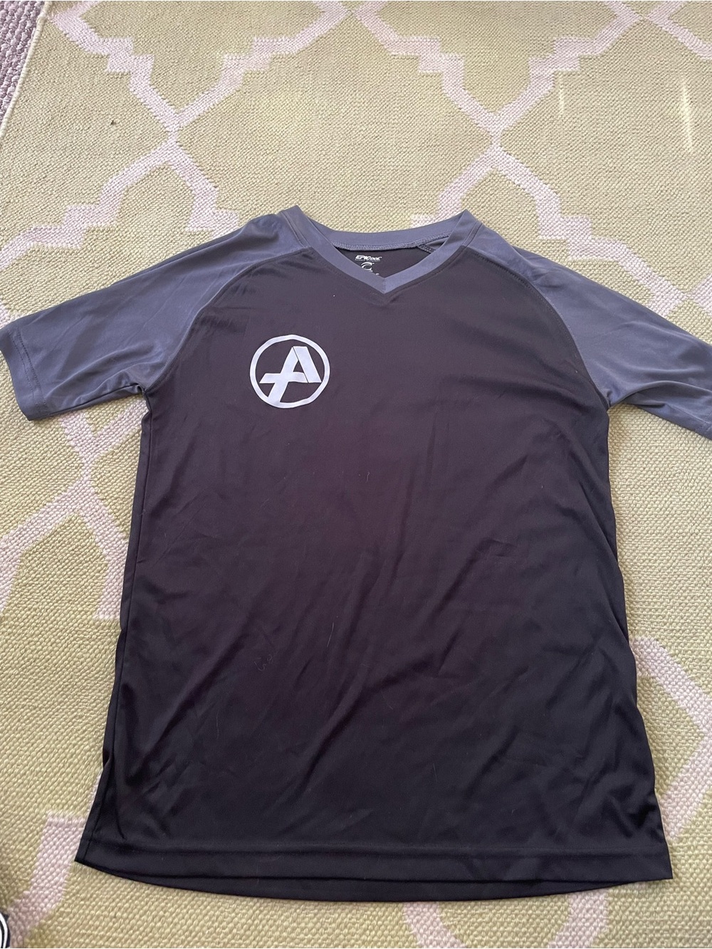 Kids’ Black and Gray Athletic V-Neck Shirt with Logo